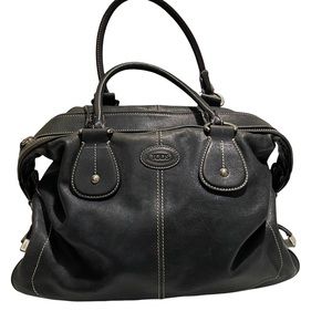 USED TOD’S Leather Satchel Contrast Stitching Dual Handles Top Zip(no dust bag)
